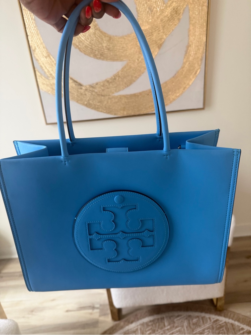 Tory Burch Blue Leather Logo Tote